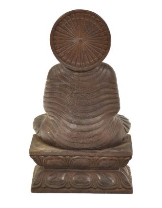 Dřevěná socha Buddhy z jižní Indie, rain tree wood, 17x10x30cm