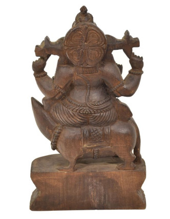 Dřevěná socha Ganeši z jižní Indie, rain tree wood, 17x8x30cm