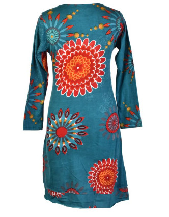 Tyrkysové šaty s dlouhým rukávem, Flower Mandala potisk