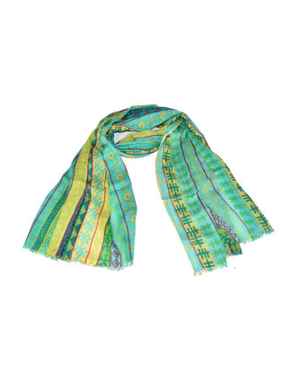 Tyrkysový šátek s multibarevným potiskem, 180x75cm