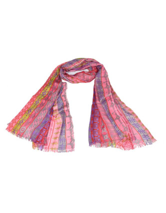 Růžový šátek s multibarevným potiskem, 180x75cm