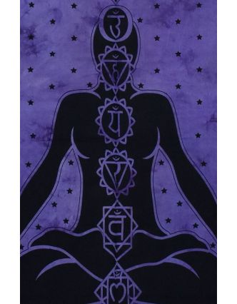 Přehoz s tiskem, čakry Yoga, fialová batika, 200x134cm
