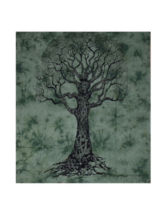 Přehoz na postel, strom života, zelená batika, 202x220cm