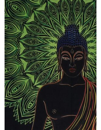 Přehoz na postel, Buddha, zeleno-černý, 204x227cm