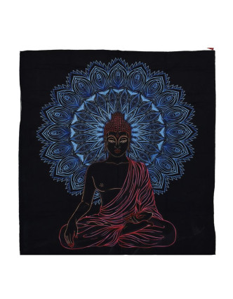 Přehoz na postel, Buddha, modro-černý, 204x227cm