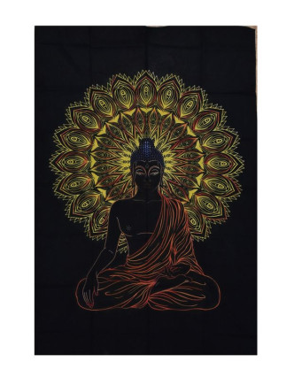 Přehoz na postel, Buddha, černo-žlutý, 200x140cm