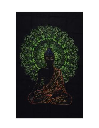 Přehoz na postel, Buddha, černo-zelený, 200x140cm