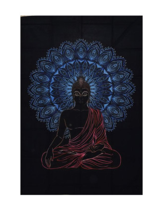 Přehoz na postel, Buddha, černo-modrý, 200x140cm