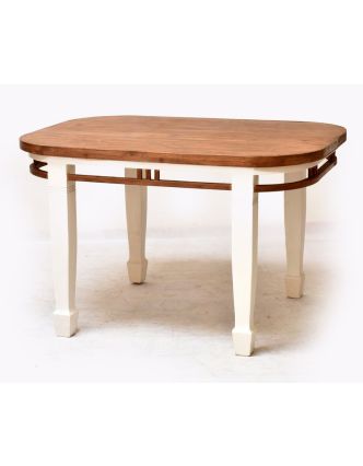 Stůl, oválný, antik teak, hranaté nohy, 130x80x80cm