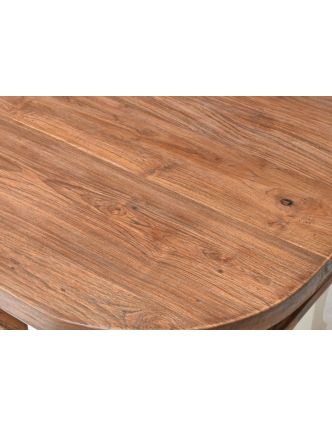 Stůl, oválný, antik teak, hranaté nohy, 130x80x80cm