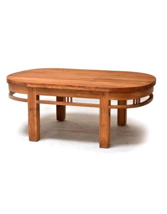 Stůl, oválný, antik teak, hranaté nohy, 130x80x55cm