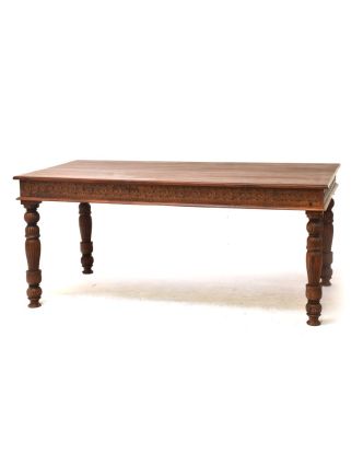 Velký vyřezávaný jídelní stůl z teakového dřeva, 90x180x80cm