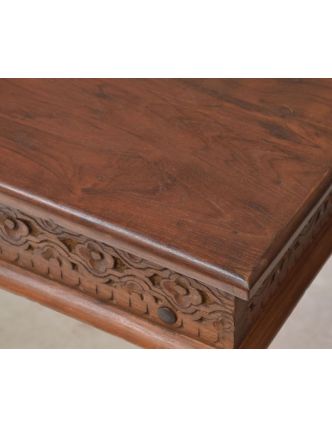 Velký vyřezávaný jídelní stůl z teakového dřeva, 90x180x80cm
