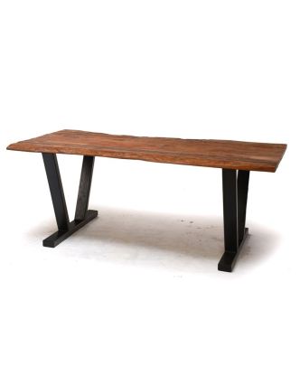Stůl ze starých teakových fošen, kovové nohy, 200x98x88cm