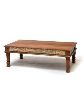 Konferenční stolek z teakového dřeva, ruční řezby, bílá patina, 140x76x45cm