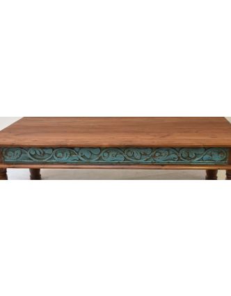 Konferenční stolek z teakového dřeva, ruční řezby, bílá patina, 140x76x45cm