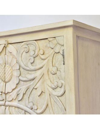 Vyřezávaná skříň bílá patina, mangové dřevo, ruční práce, 100x60x200cm