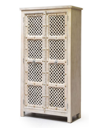 Šatní skříň z mangového dřeva, ruční řezby, 97x45x185cm