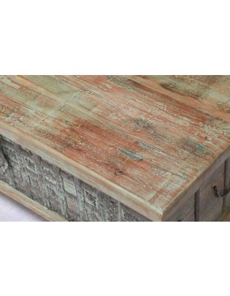 Truhla z teakového dřeva, železné kování, zelená patina, 120x62x46cm