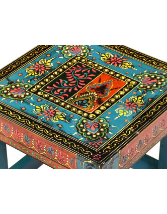 Stolička z teakového dřeva, "Moghul art", ručně malovaná, 25x25x30cm