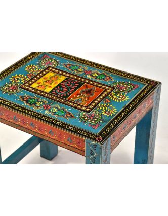 Stolička z teakového dřeva, "Moghul art", ručně malovaná, 37x29x39cm