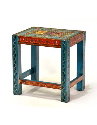 Stolička z teakového dřeva, "Moghul art", ručně malovaná, 37x29x39cm