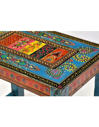 Stolička z teakového dřeva, "Moghul art", ručně malovaná, 47x32x46cm