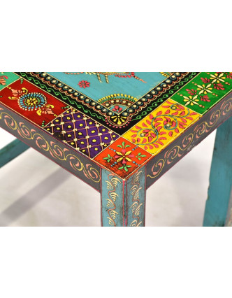 Stolička z teakového dřeva, "Moghul art", ručně malovaná, 47x32x46cm
