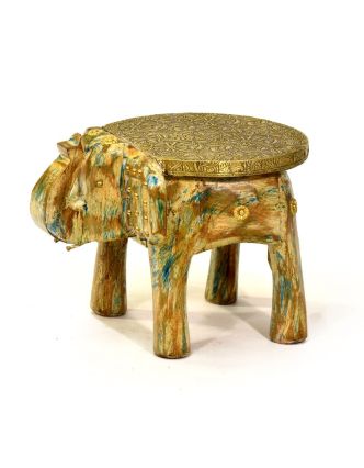 Stolička ve tvaru slona zdobená moszným kováním, 26x19x17cm