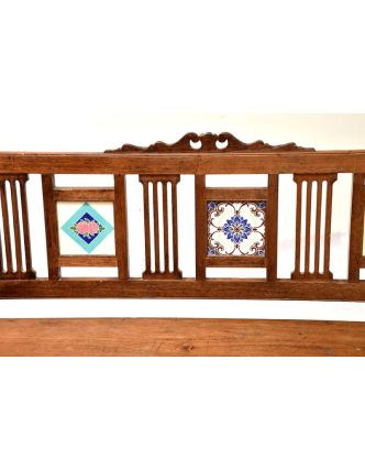 Lavička z teakového dřeva zdobená keramickými dlaždicemi, 141x60x83cm