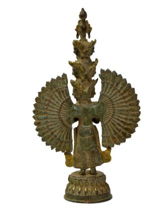 Avalokitešvara, mosazná soška, zelená patina, 21x10x39cm