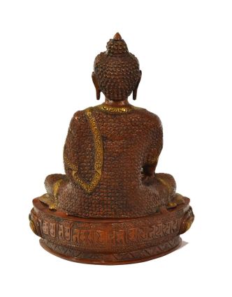 Buddha Šakjamuni, mosazná soška, měděná patina, 30x23x39cm