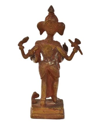Stojící Ganéš, mosazná soška, měděná patina, 10x4x18cm