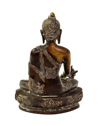 Buddha medicíny, mosazná soška, měděná patina, 18x13x25cm