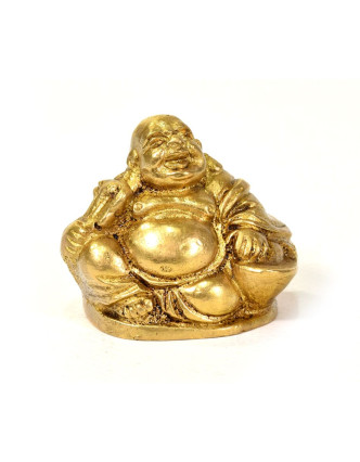 Smějící se Buddha, mosazná soška, zlatá úprava, 4cm