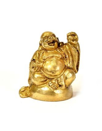 Smějící se Buddha, mosazná soška, zlatá úprava, 4cm