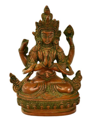 Avalokitešvara, mosazná soška, měděná patina, 10x7x14cm