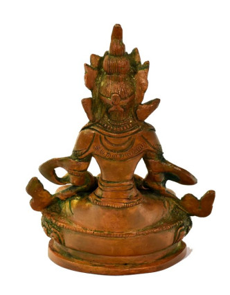 Buddha Amitajus, mosazná soška, měděná patina, 10x7x14cm
