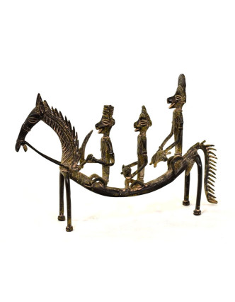 Jezci na koni, mosazná soška, tribal art, 31x6x20cm