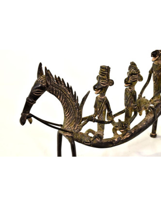 Jezci na koni, mosazná soška, tribal art, 31x6x20cm