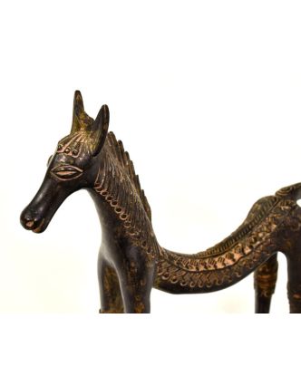 Kůň, mosazná soška, tribal art, 29x6x24cm