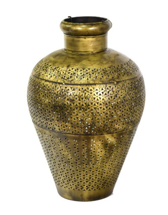 Světelná váza, kovová, ručně tepaná, mosazná patina, 40x40x60cm