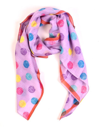 Šátek s barevnými puntíky, čtverec, fialový, 105x105cm
