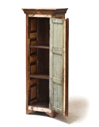 Skříň z teakového dřeva, tyrkysová patina, 45x37x131cm