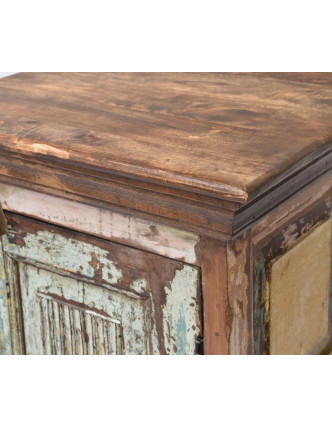 Skříň z teakového dřeva, tyrkysová patina, 45x37x131cm