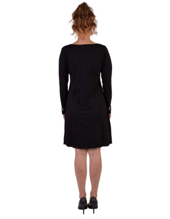 Krátké šaty s dlouhým rukávem, černé, výšivka