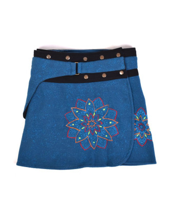 Krátká fleecová sukně zapínaná na patentky, Mandala design, petrolejově modrá