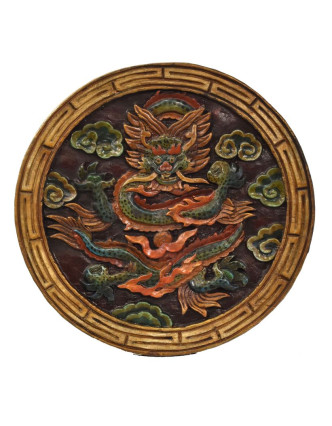 Dřevěný panel, tibetský drak, ručně malované, 29x29x2cm