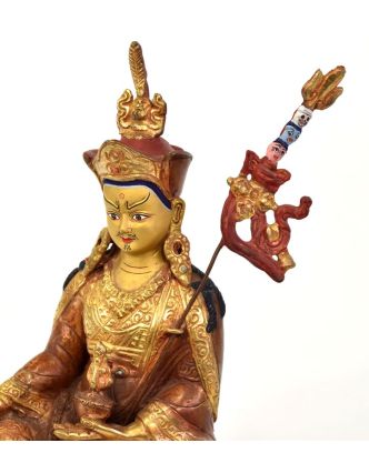 Guru Rinpoche, Padmasambhava, kovová soška, pozlacená, 14x12x22cm