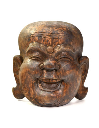Dřevěná maska, smějící se buddha, 21x10x22cm
